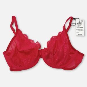 INC NWT Womens Bra Ski Patrol Red Size M Lace Detail Adjustable Straps Underwire